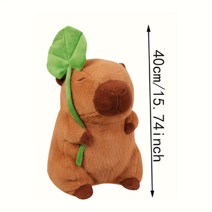 Plush capybara with a lotus leaf hat