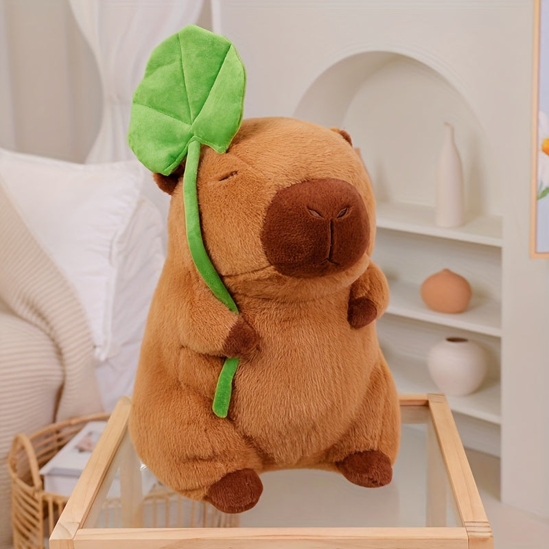 Plush capybara with a lotus leaf hat