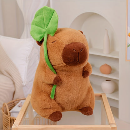 Plush capybara with a lotus leaf hat
