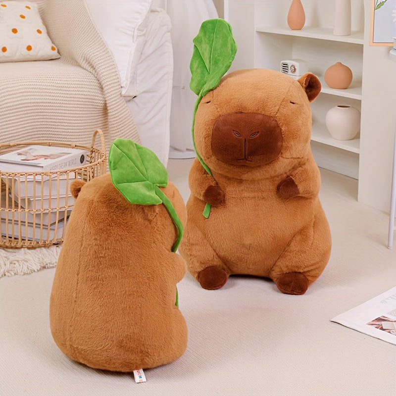Plush capybara with a lotus leaf hat