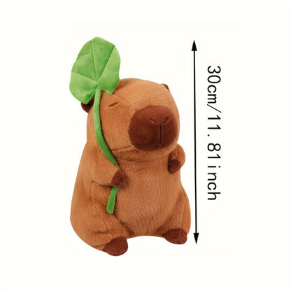 Plush capybara with a lotus leaf hat